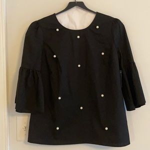 Black w/ pearls Work Blouse. Size S. Never Worn